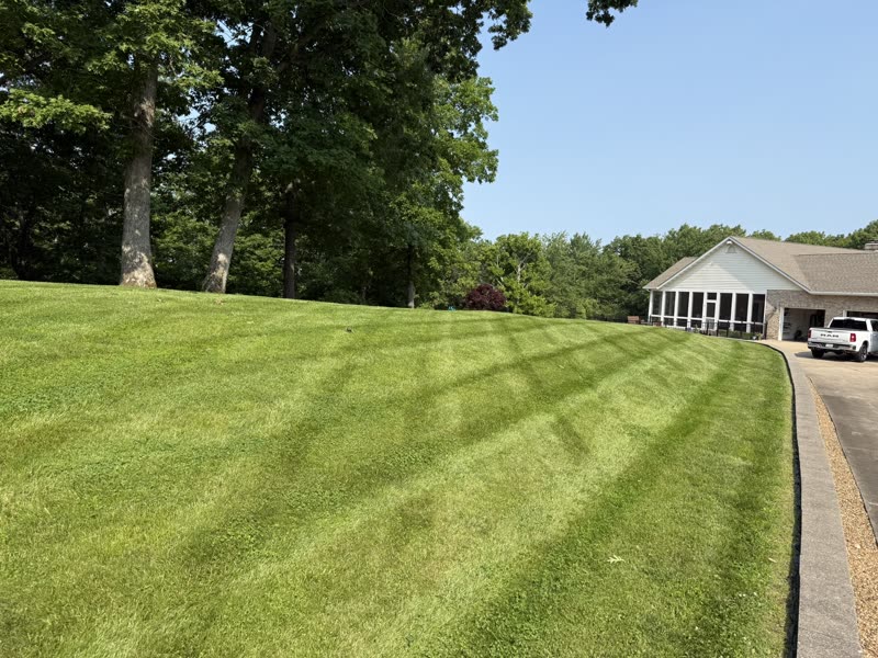 Hillside lawn maintenance with precision mowing lines